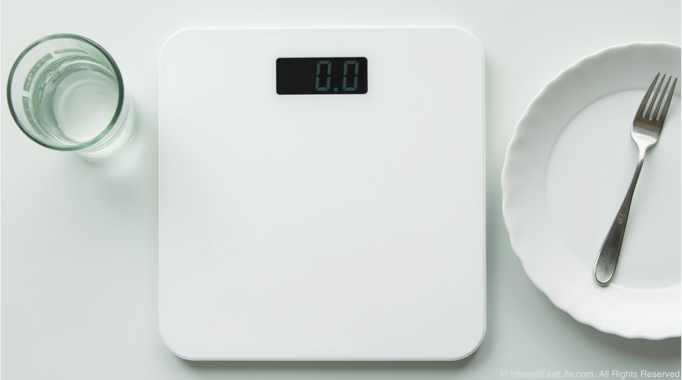A minimalist image of a scale, measuring tape, and fresh vegetables symbolizing weight management and healthy living.