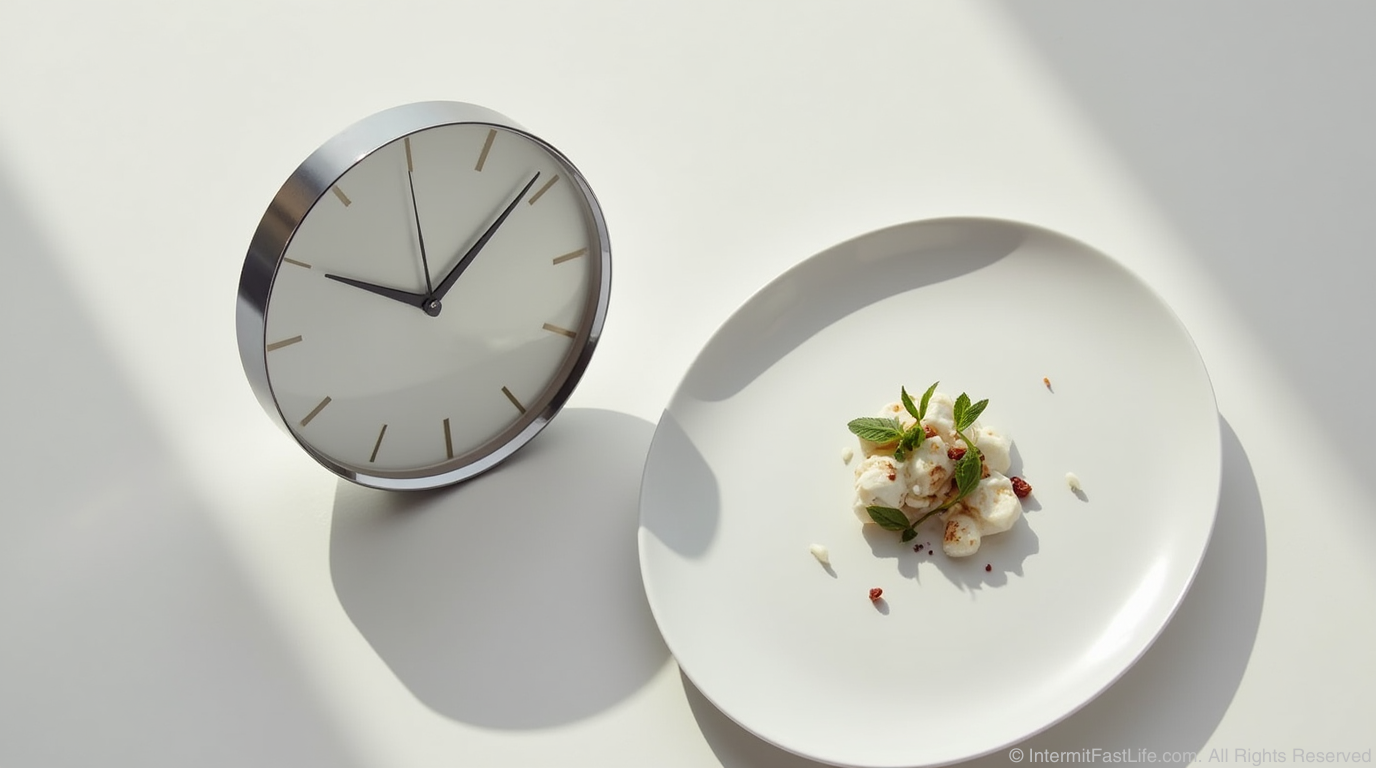 A plate with a clock in the center, symbolizing the concept of intermittent fasting.